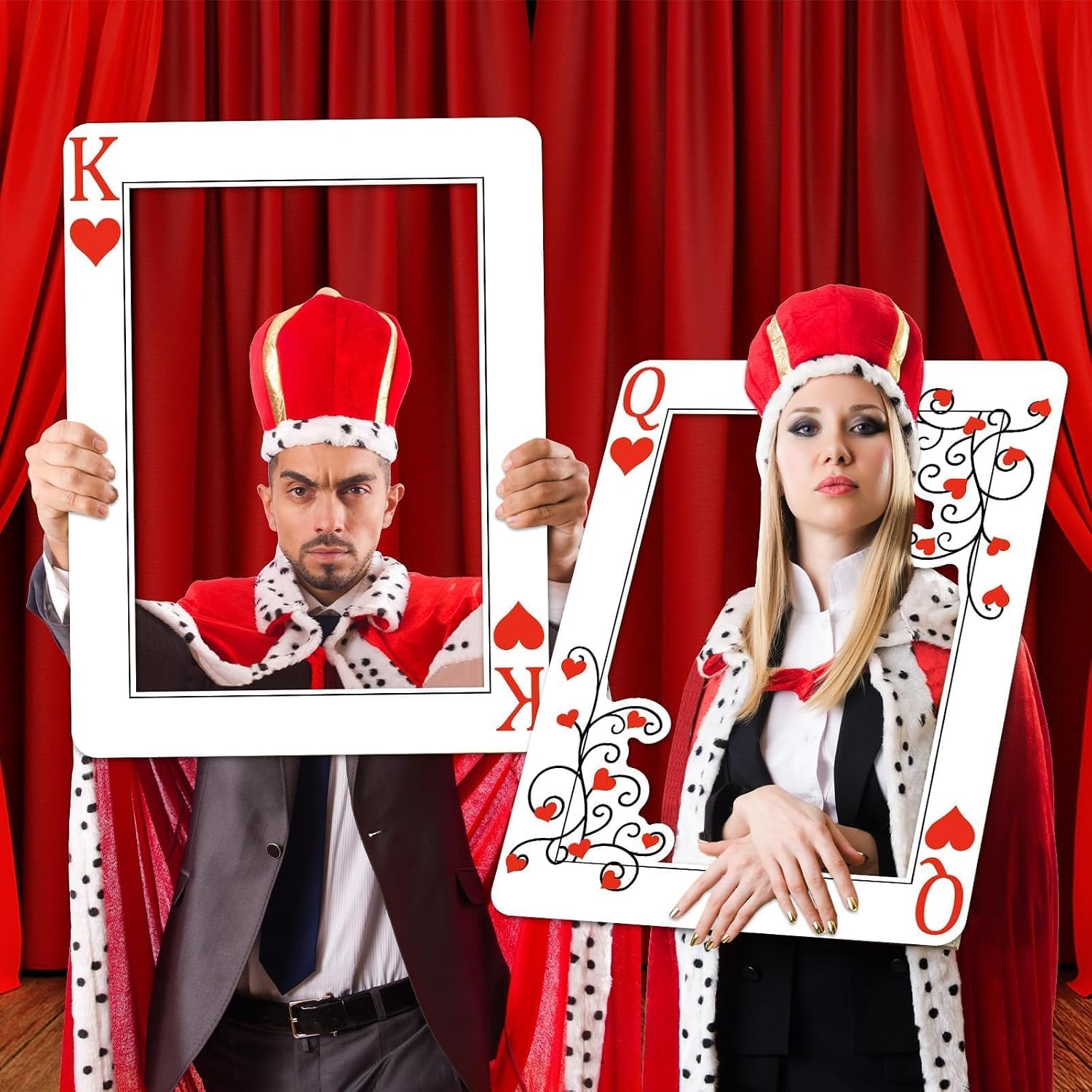 Casino Night Party Decorations Queen and King of Hearts Playing Card Frames Las Vegas Photo Booth Prop for Poker Night Good Luck Party Carnival Birthday Photo Props Decorations 22.4 x 16.9 Inches