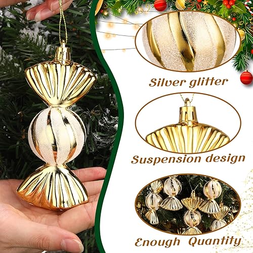 Miniatura 3 de Fumete 48 piezas de adornos navideños de caramelo de menta a granel con purpurina para decoración de árbol de Navidad, adorno de caramelo para