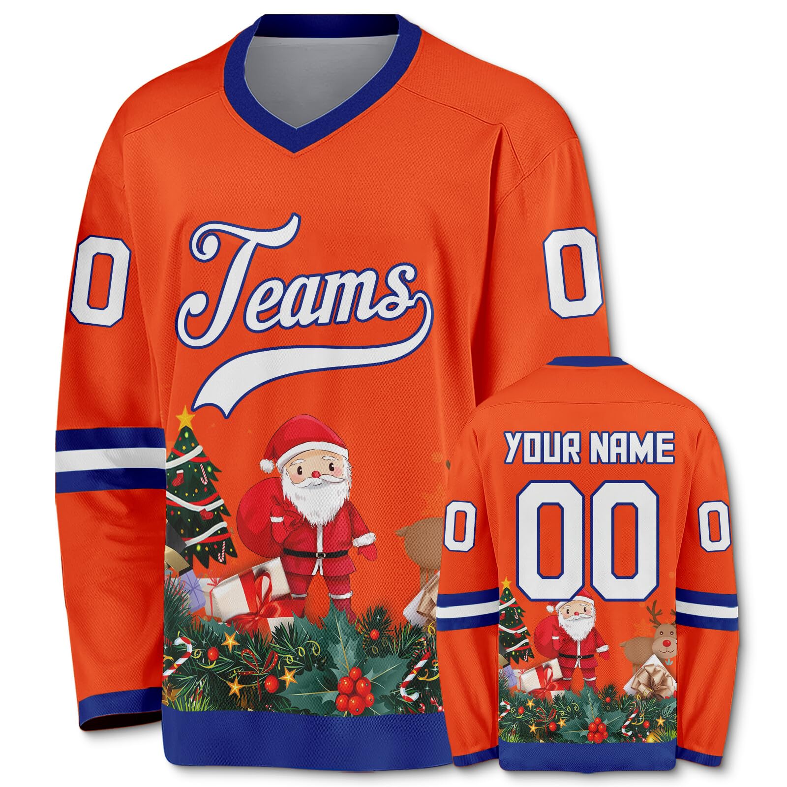 Customized Hockey Jersey Christmas Jersey Santa Claus Customizable Printed Stitched Name Number Hockey Jersey Gift