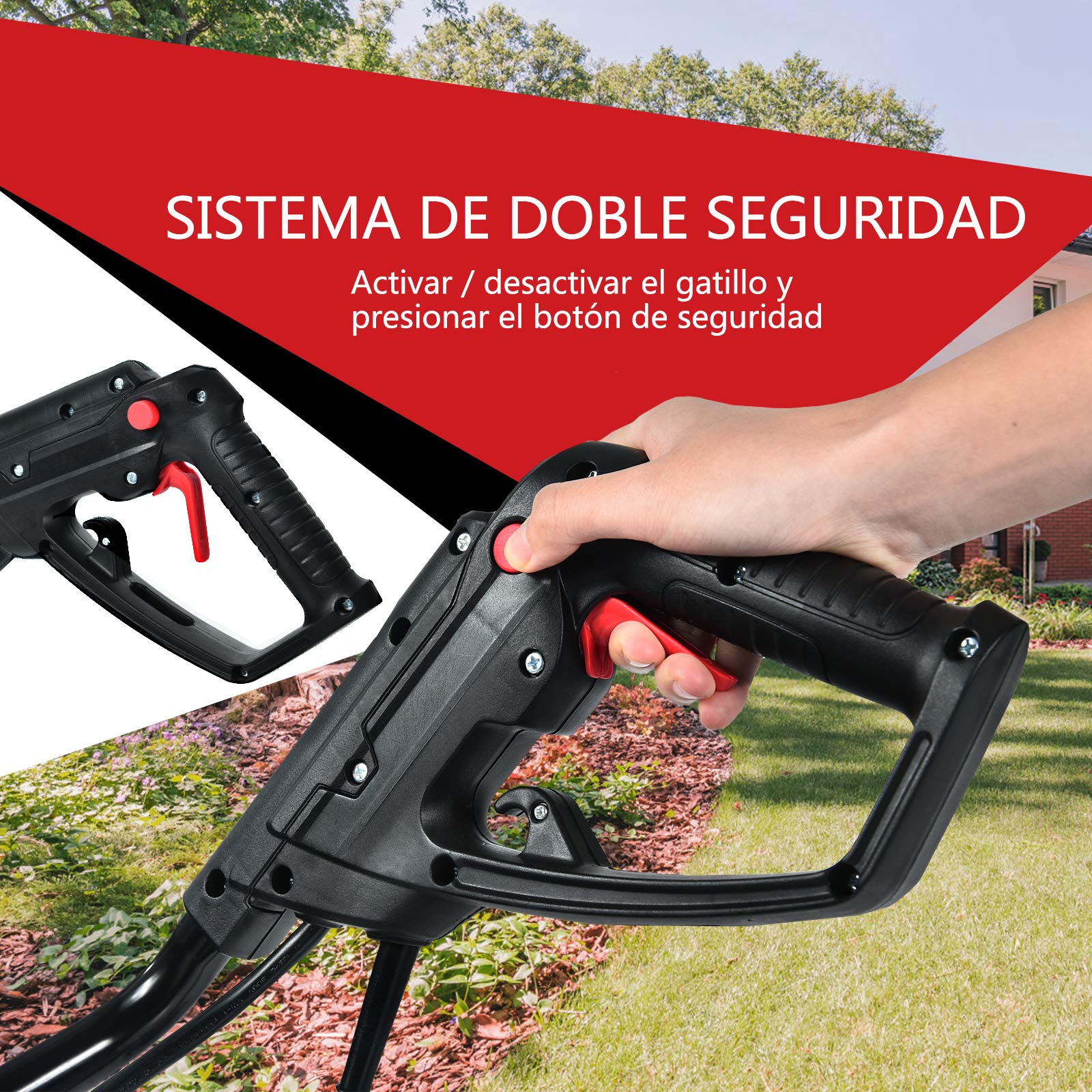 COSTWAY Motoazada Eléctrica Ancho de Trabajo de 43cm /6 Cuchillas /1500W / Profundidad de Trabajo de 22cm / 400 RPM para Jardín (Ancho 43cm)