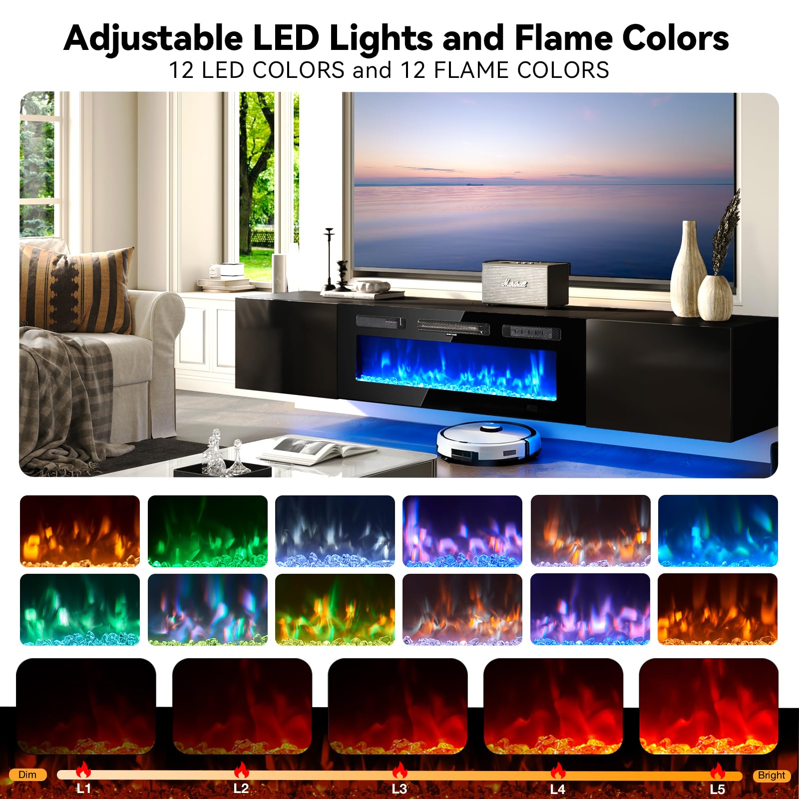 Best Floating Fireplace TV Stand Picks for 2026 1 OneBlis 70'' Floating TV Stand with 36' Electric Fireplace, Wall Mounted Enterta — product photo