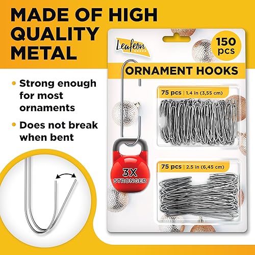 Miniatura 4 de Leafeon Paquete de 150 ganchos para adornos de Navidad, grandes perchas de adornos de Navidad para decoración de árbol de Navidad (plateado)
