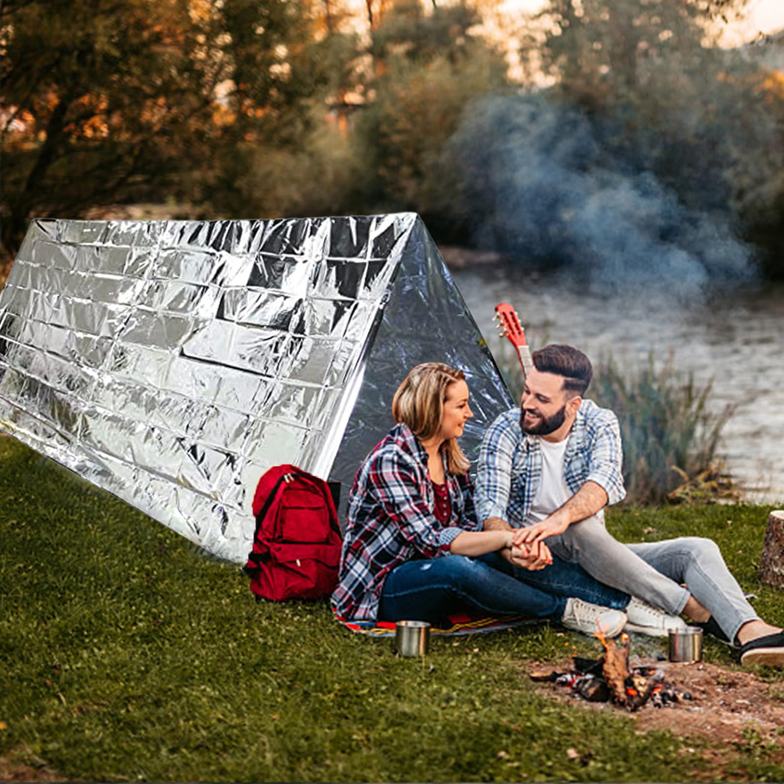 Manta Térmica Capa Ultraligera de Aluminio | Mantas Térmicas Grandes Para Exteriores Para Camping Senderismo Viaje Tienda Mochilismo Coche Invierno Nieve Clima Frío Sin