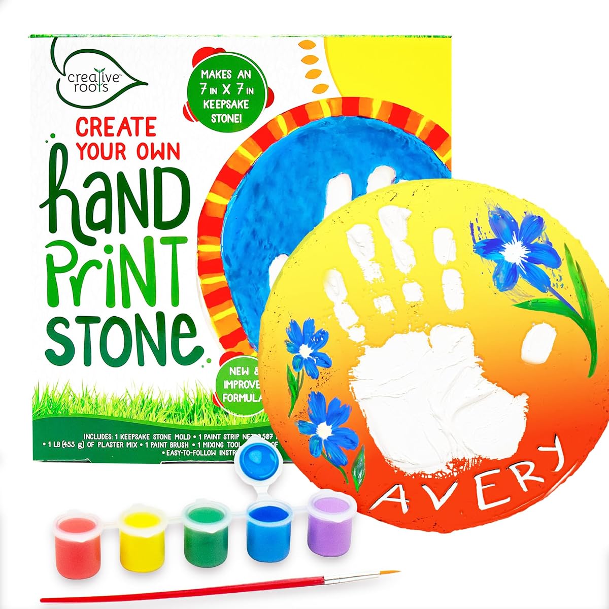 Creative Roots Paint Your Own Stepping Stone Kit, Handprint | DIY Garden Stepping Stone Activity, Arts and Crafts Project for Kids, Includes Pre-Cast Ceramic and Paints