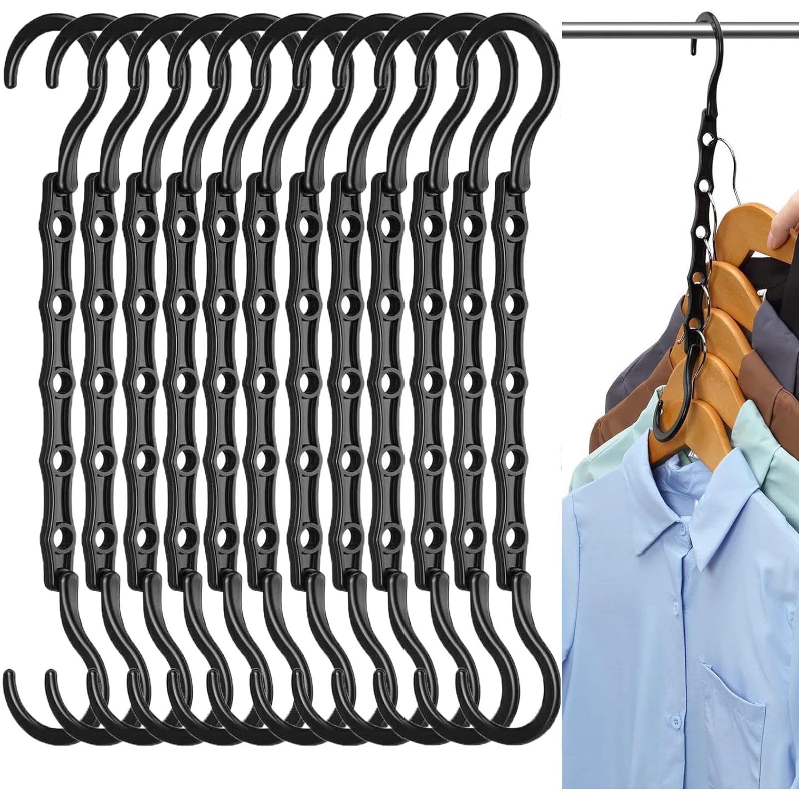12 Pcs Multi Space Saving Hangers,Black Plastic Hangers for Wardrobe, Dorm, and Small Living Spaces, Perfect for Home and Travelers.