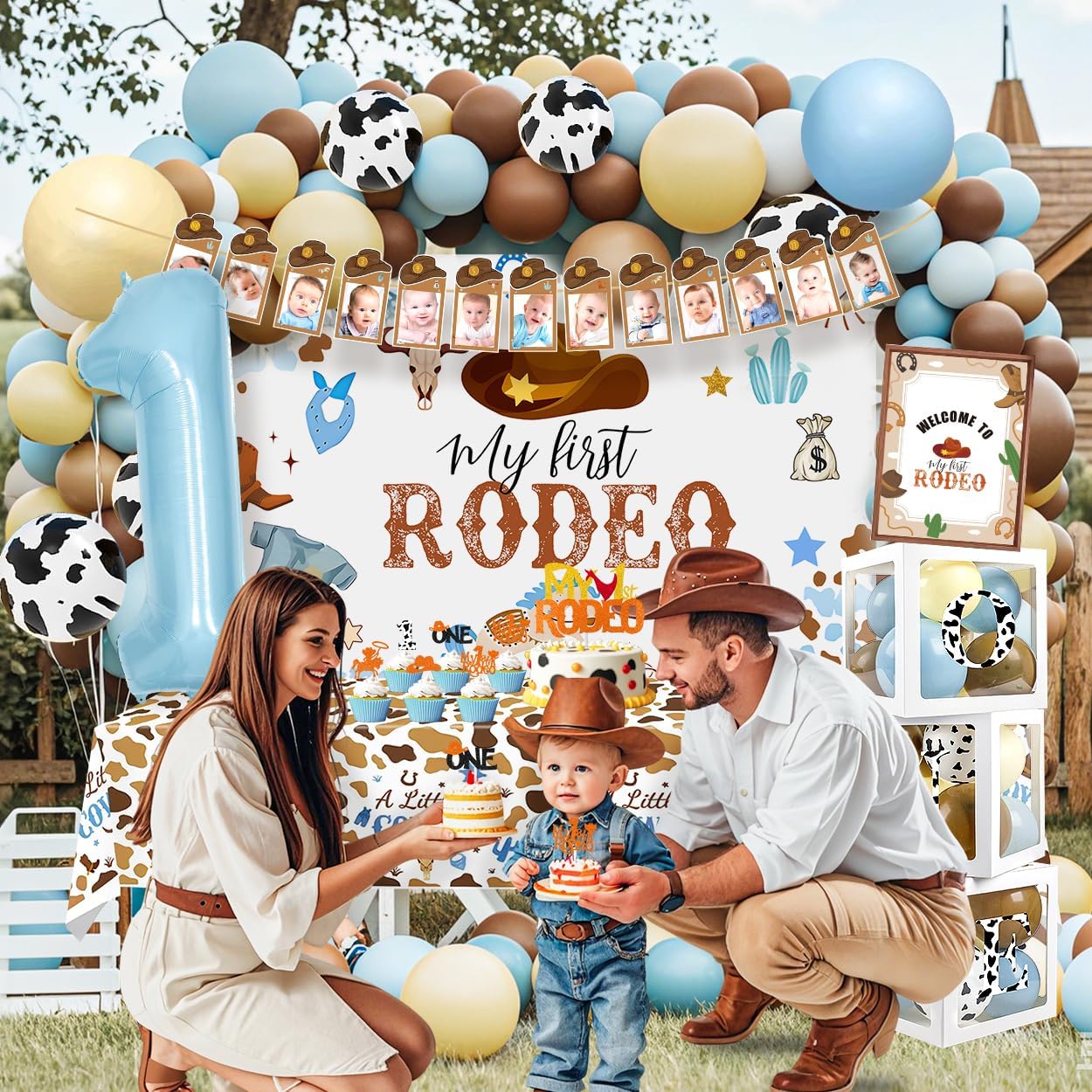 MOVINPE Cowboy 1st Birthday Party Decorations, My First Rodeo Birthday Party Supplies, Baby Boy 1st Birthday Party Supplies Rodeo Birthday Decor, Balloon Arch Garland Backdrop Party Decor