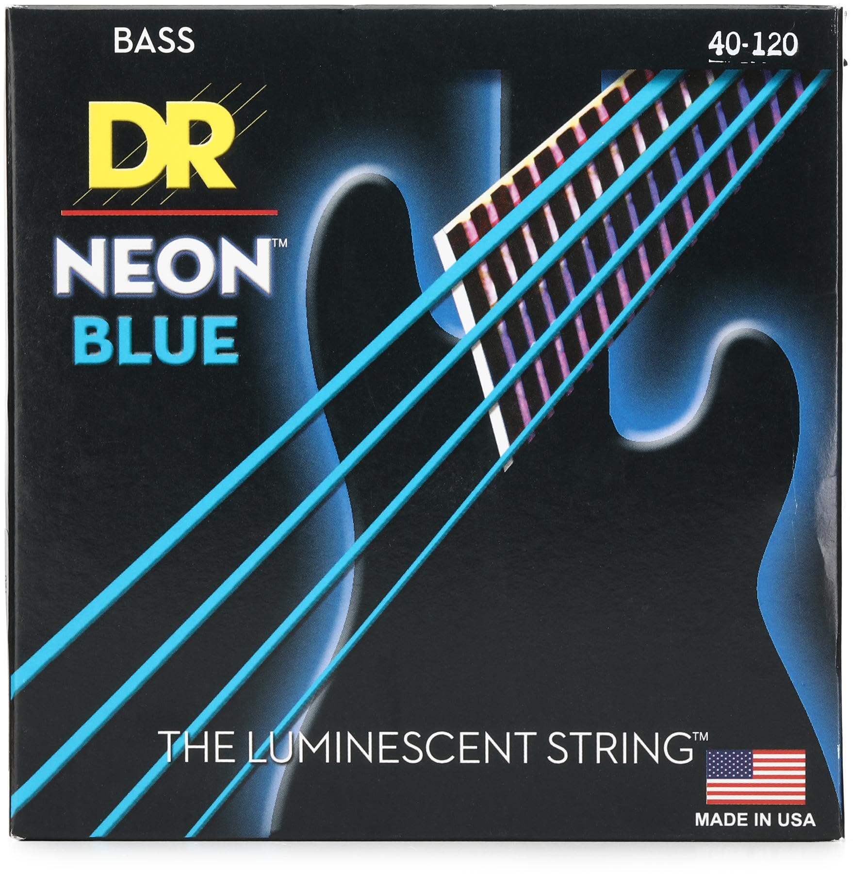 DR Strings Hi-Def NEON Electric Bass Guitar Strings - .040-.120 Light, Blue