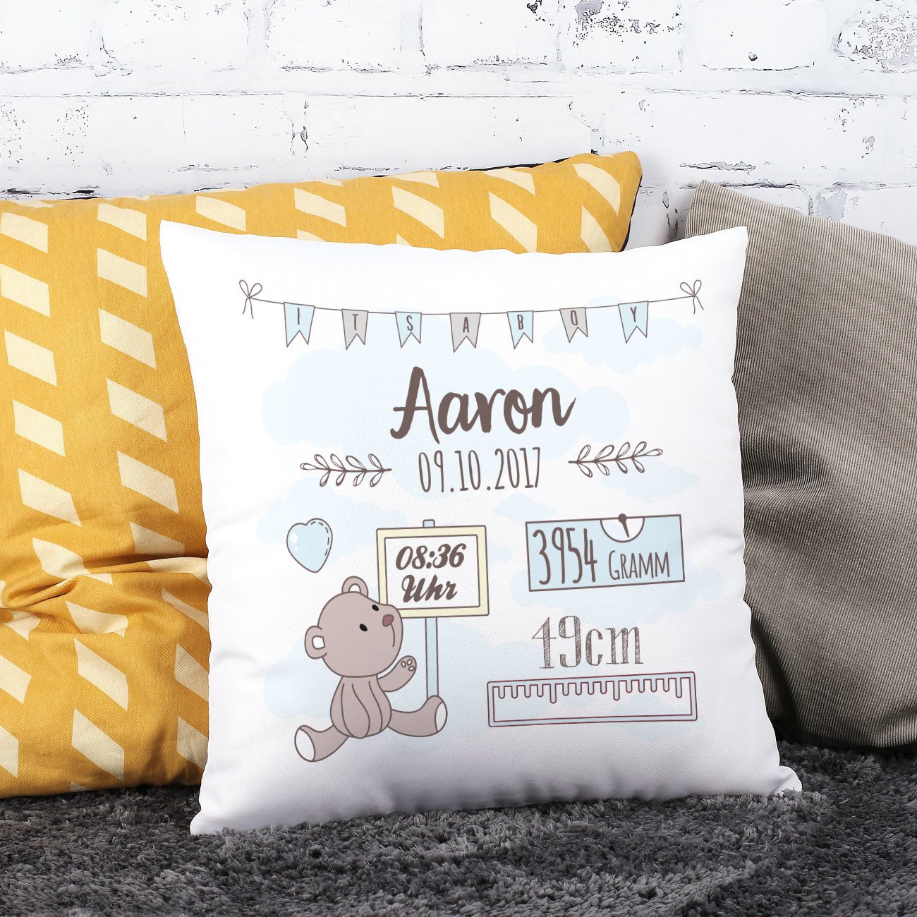 EZYshirt Personalisiertes Baby Kissen 40x40cm - Safari Tiere Design Zur Geburt