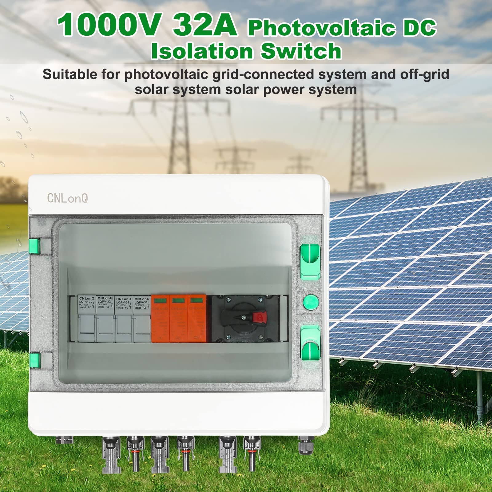 DEWIN Scatola Combinatrice Fotovoltaica 1000V DC 32A 2 String Scatola Combinata Solare Scatola di Distribuzione in Plastica Impermeabile IP65 Esterna 2 in 1 su 2 Stringhe