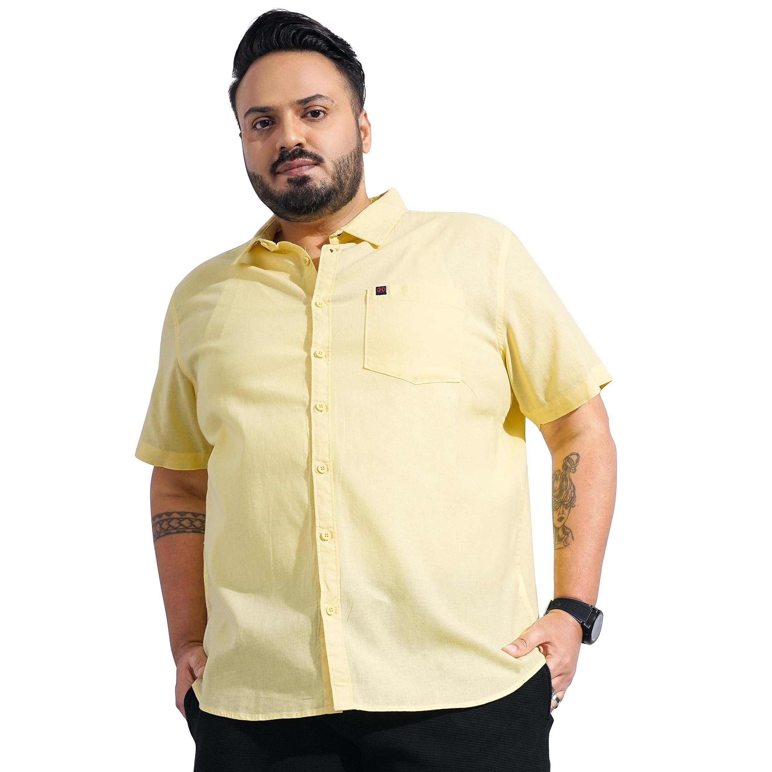 hardsoda by The Indian Garage Co Men Plus Size Regular Fit Solid Cutaway Collar Half Sleeves Casual Shirt-picture-34