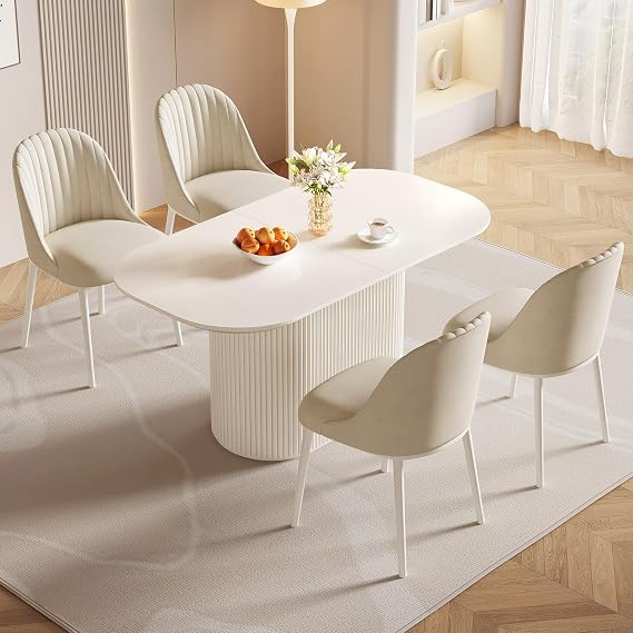 62.99 Inch Rectangular Dining Table for 4-6 People, Modern Mid Century Kitchen Dining Room Table with Pedestal Base,Cream White Family Safe Dining Furniture for Apartment Home