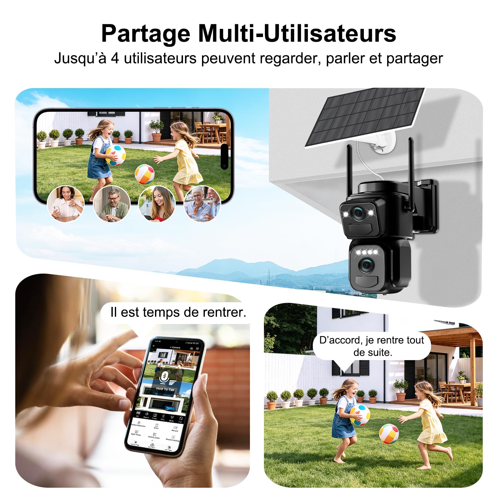 24/7 AOV Telecamera Wi-Fi Esterno con Pannello Solare,Telecamera WiFi | Senza Fili Doppio Obiettivo 4K,Videocamera Sorveglianza,Rilevamento Umano PIR,Visione Notturna a Colori,2.4G/5GHz,IP66
