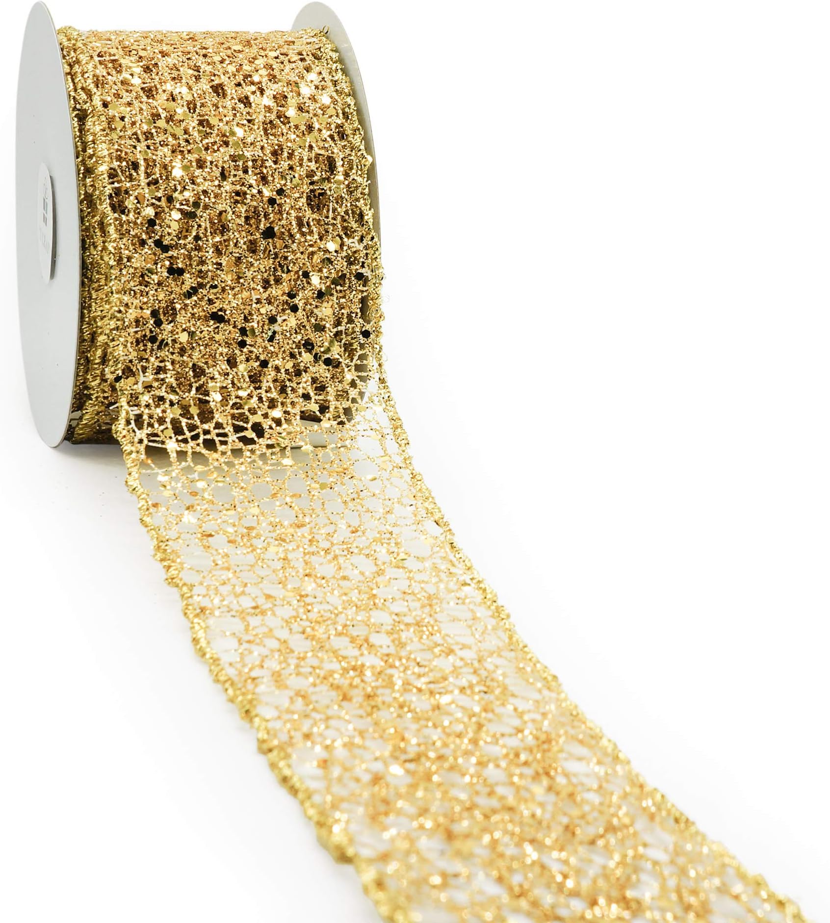 CT CRAFT LLC Sparkling Glitter Mesh Wired Ribbon 2.5" x 10 Yards Gold for Christmas Home Decor Bow Gift Wrapping DIY Crafts Wreath