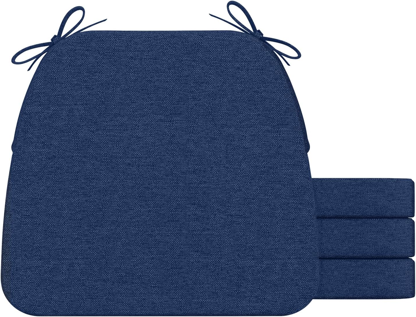 D-Shaped Chair Cushions, 2" Thick Dining Chair Pads with Ties and Removable, Machine-Washable Cover, 17" x 16", Set of 4, Blue