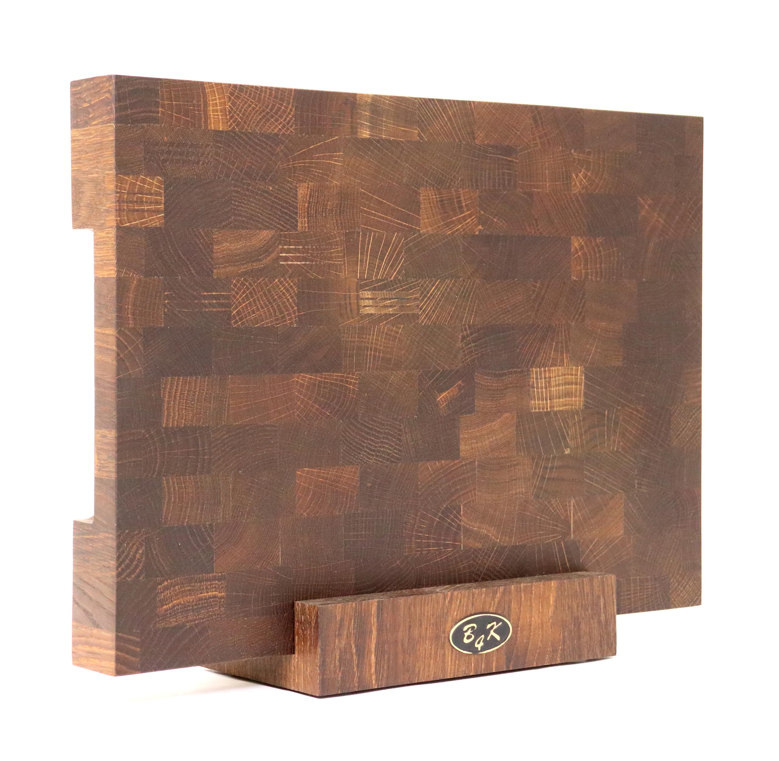 B4K® 37х27х4,3 cm con Soporte de Madera de Roble | Tabla de Cerdo Antibacteriana con Asas y Pies de Silicona | Para Cocina