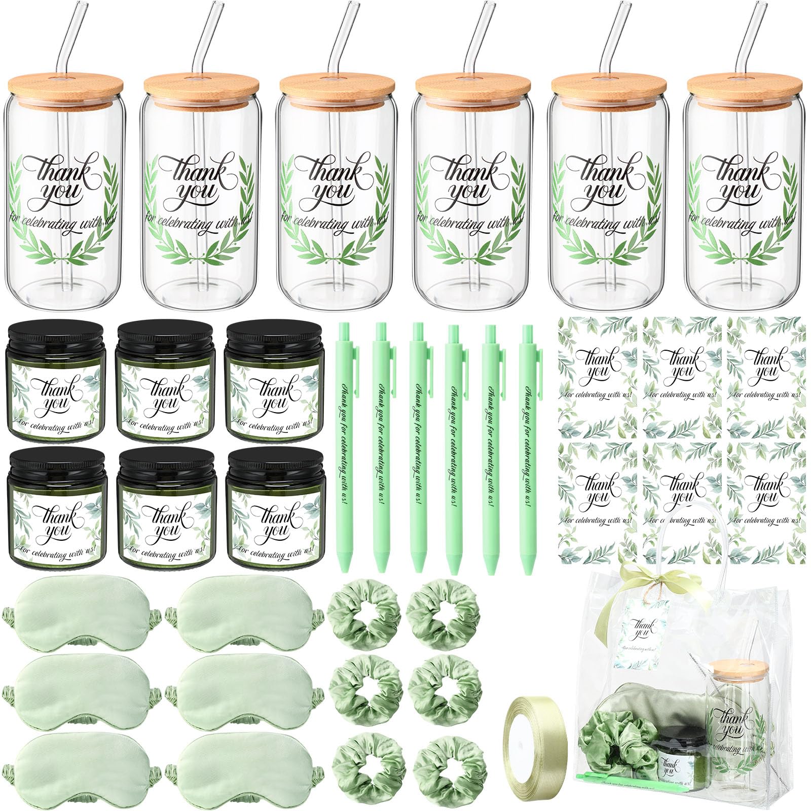 Reallnaive 43 Pcs Baby Shower Prizes for Player Winner Wedding Bridal Shower Favor Gifts Including Glass Cups Aromatherapy Candle Eye Mask Hair Band