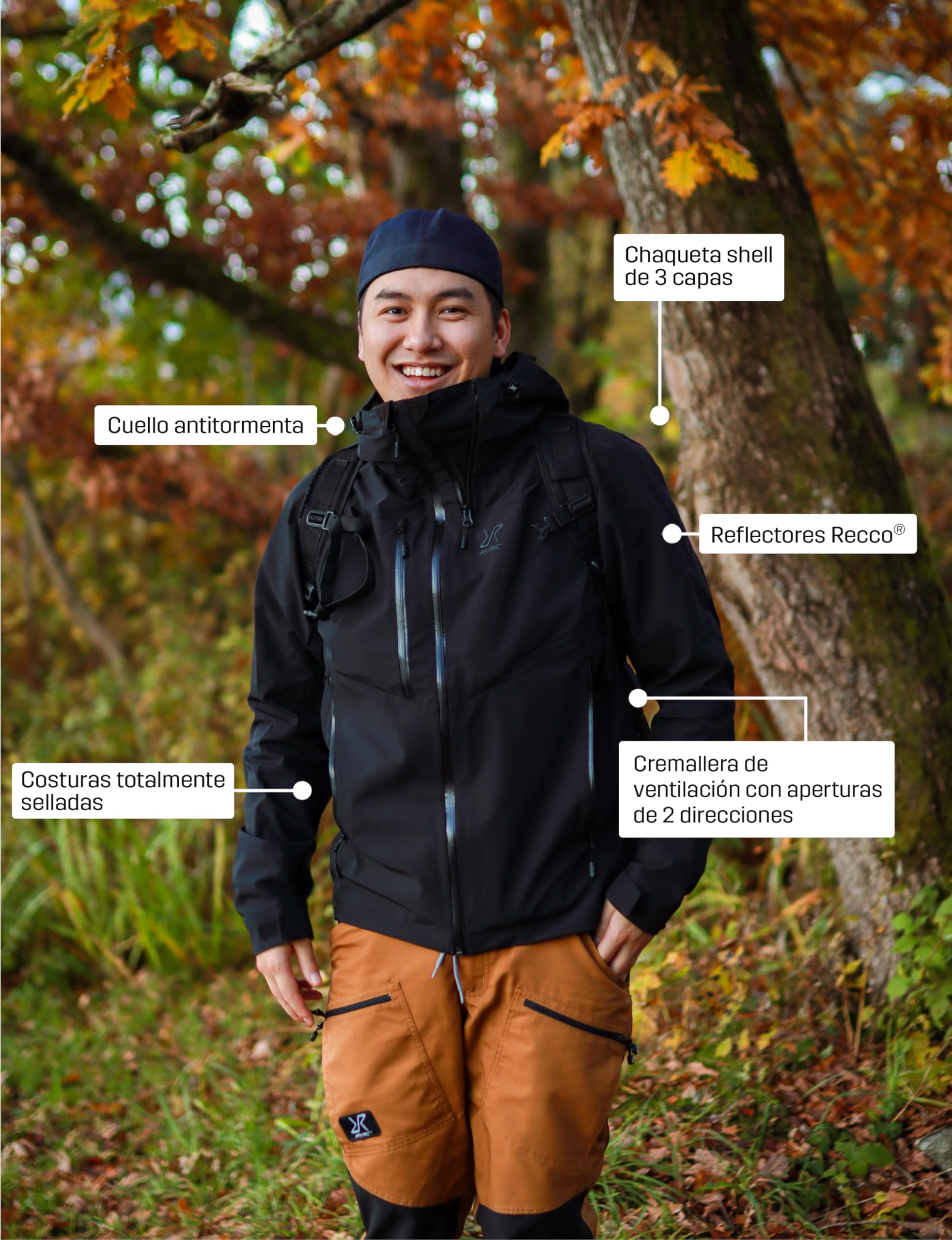 RevolutionRace Cyclone 3L Shell Jacket para Hombre, Chaqueta Impermeable con Reflectores Recco para Senderismo