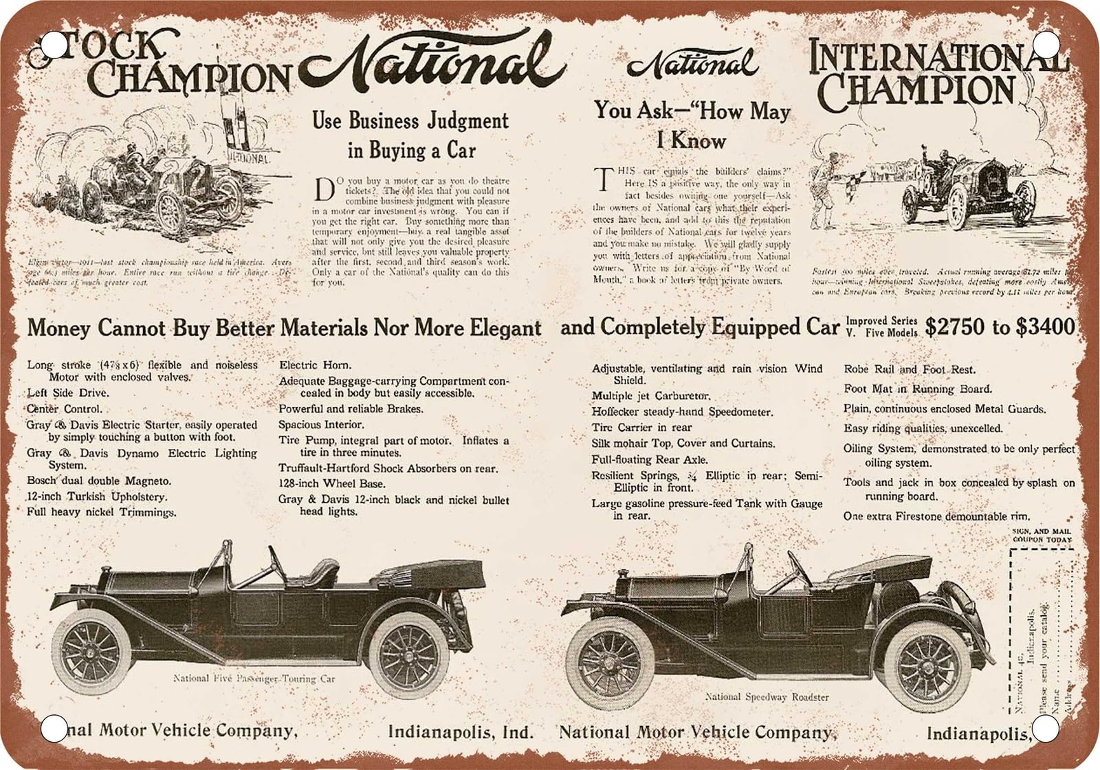 METAL SIGN - 1913 National Vintage Ad 01 - Old Retro Rusty Look home decor