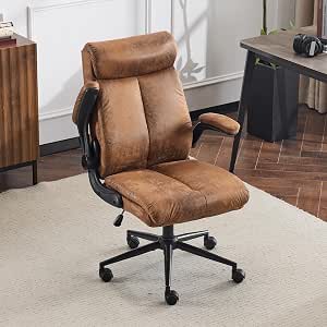 VINGLI Microfiber Brown Rolling Ergonomic Office Desk Chair with Padded Flip-up Arms, 360° Swivel, High Back