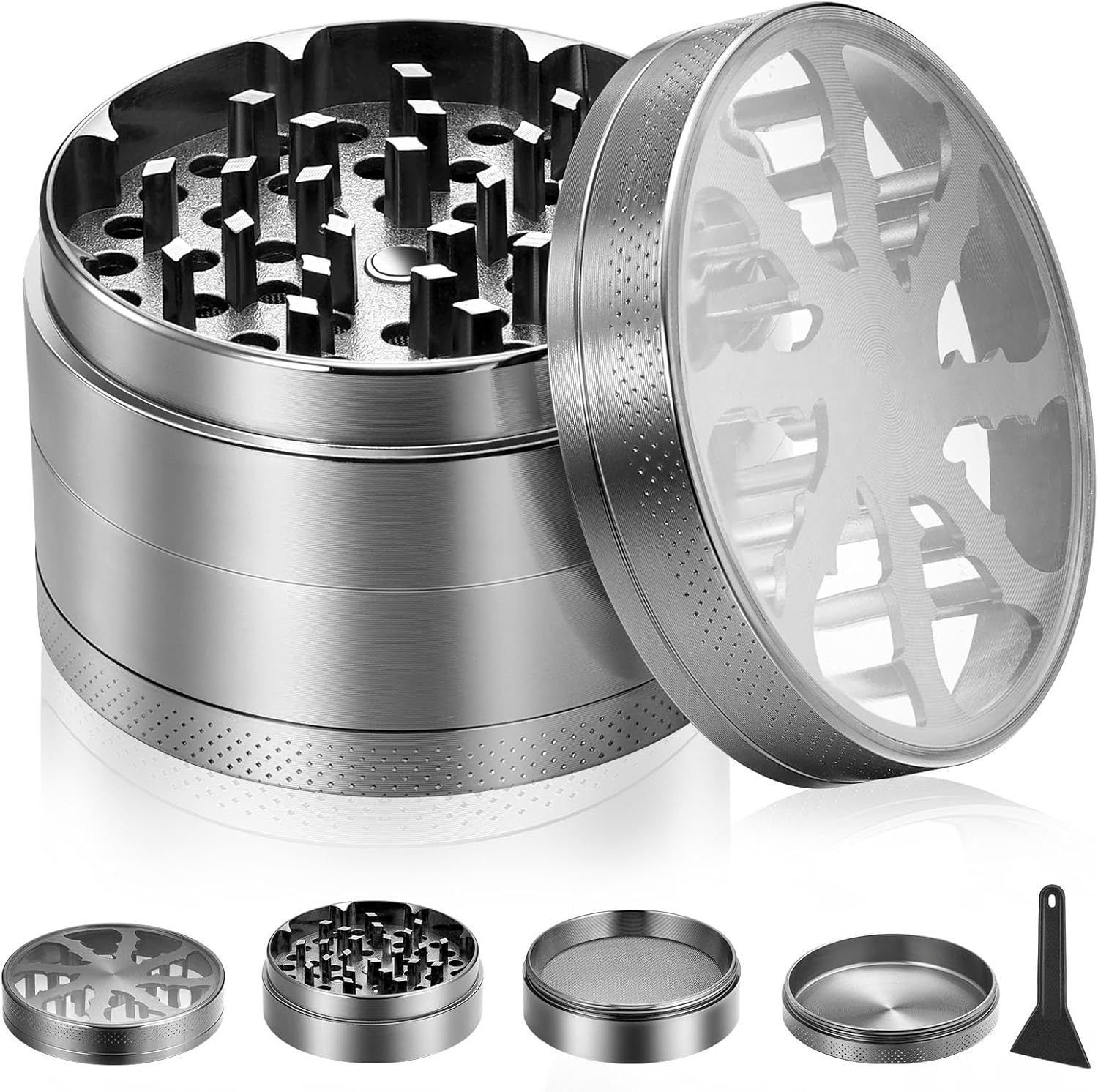 Anpro 2.5'' Clear Herb Grinder Premium Zinc Alloy 4 piece Portable