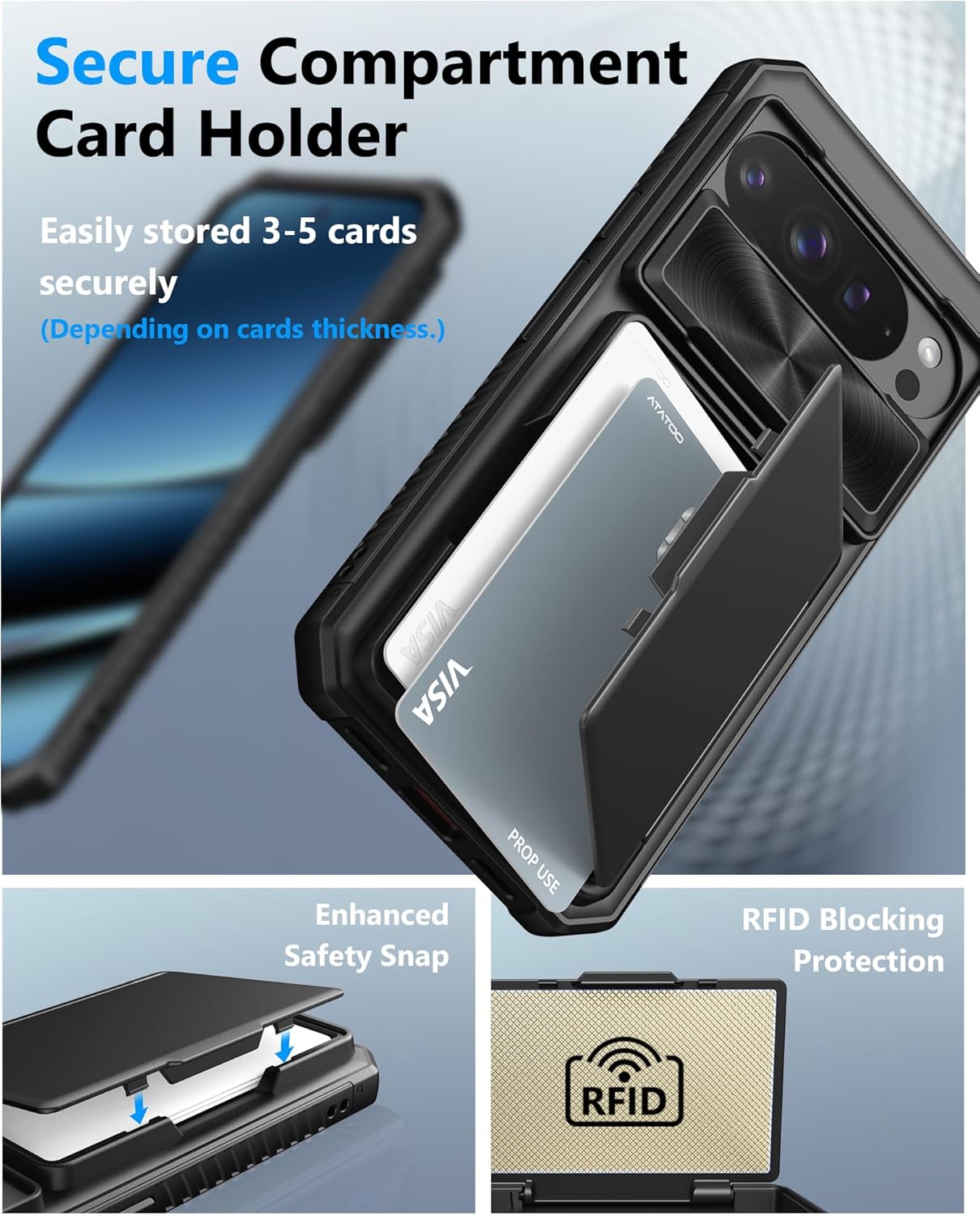 ATATOO for Google Pixel 10/10 Pro Case Wallet with HD Tempered Glass Screen Protector [2 Pack], Card Holder, Slide Camera Cover, Drop Protection, Hard Case for Google Pixel 10/10 Pro 6.3", Black