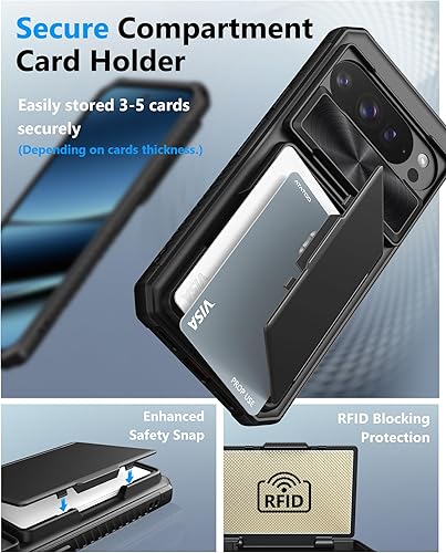 Vista 3 de ATATOO Funda tipo cartera para Google Pixel 10 Pro XL, tarjetero integrado (3-5 tarjetas) [bloqueo RFID] y cubierta de cámara deslizante, protección