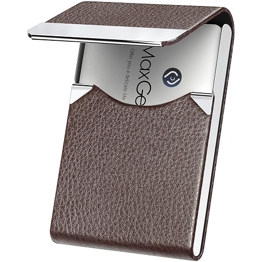 MaxGear Business Card Holder, PU Leather Business Card Case, Coffee
