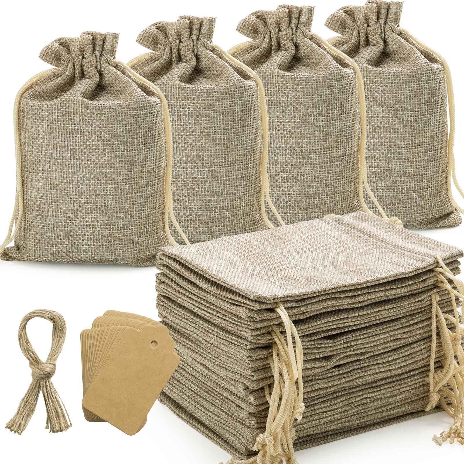 flowsac 25PCS Burlap Gift Bags With Drawstring, 4x6 Small Party Favor Gift Bags, Burlap Linen Sacks Bags for Christmas, Party, Jewelry Pouches, Festival, Birthday, DIY Craft