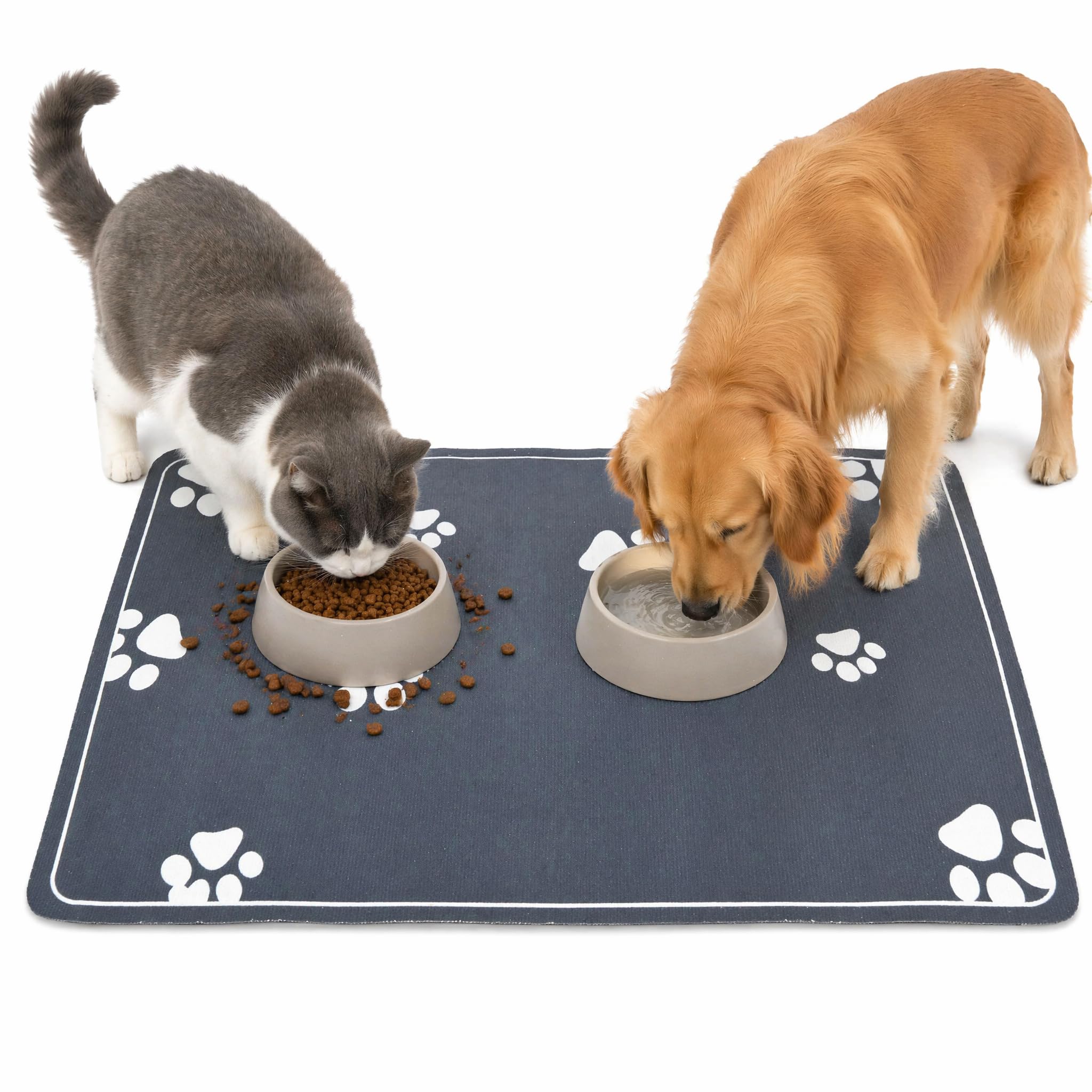 Premium Pet Feeding Mat for Cats and Dogs, 30x50cm Grey Diatom Mud Dog Food Mat, Super Absorbent Quick Dry Dog Bowl Mat, Non Slip Splash Proof Cat Food Mat for Messy Drinkers