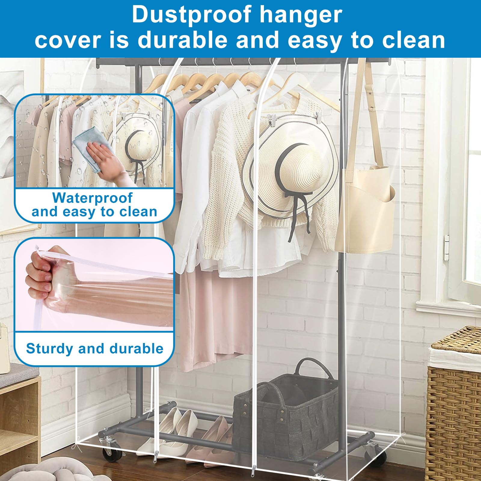Kleiderständer Abdeckung 120x50x150cm Transparent Schutzhülle für Kleiderständer Wasserdicht Staubdicht Feuchtigkeitsfest Kleidersäcke Transparent mit Reißverschluss (120x50x150cm)
