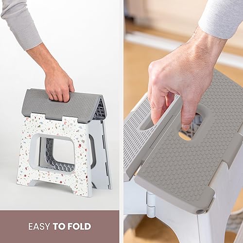 Miniatura 8 de Vigar Taburete plegable compacto, 10-12 pulgadas, ligero, capacidad de 330 libras, antideslizante taburete plegable, cuerpo de terrazo