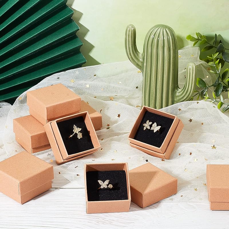NBEADS 24 bucăți cutii de bijuterii din carton kraft maro, cutii de cadou 5 x 5 x 3 cm pentru aniversare, nuntă, zi de naștere