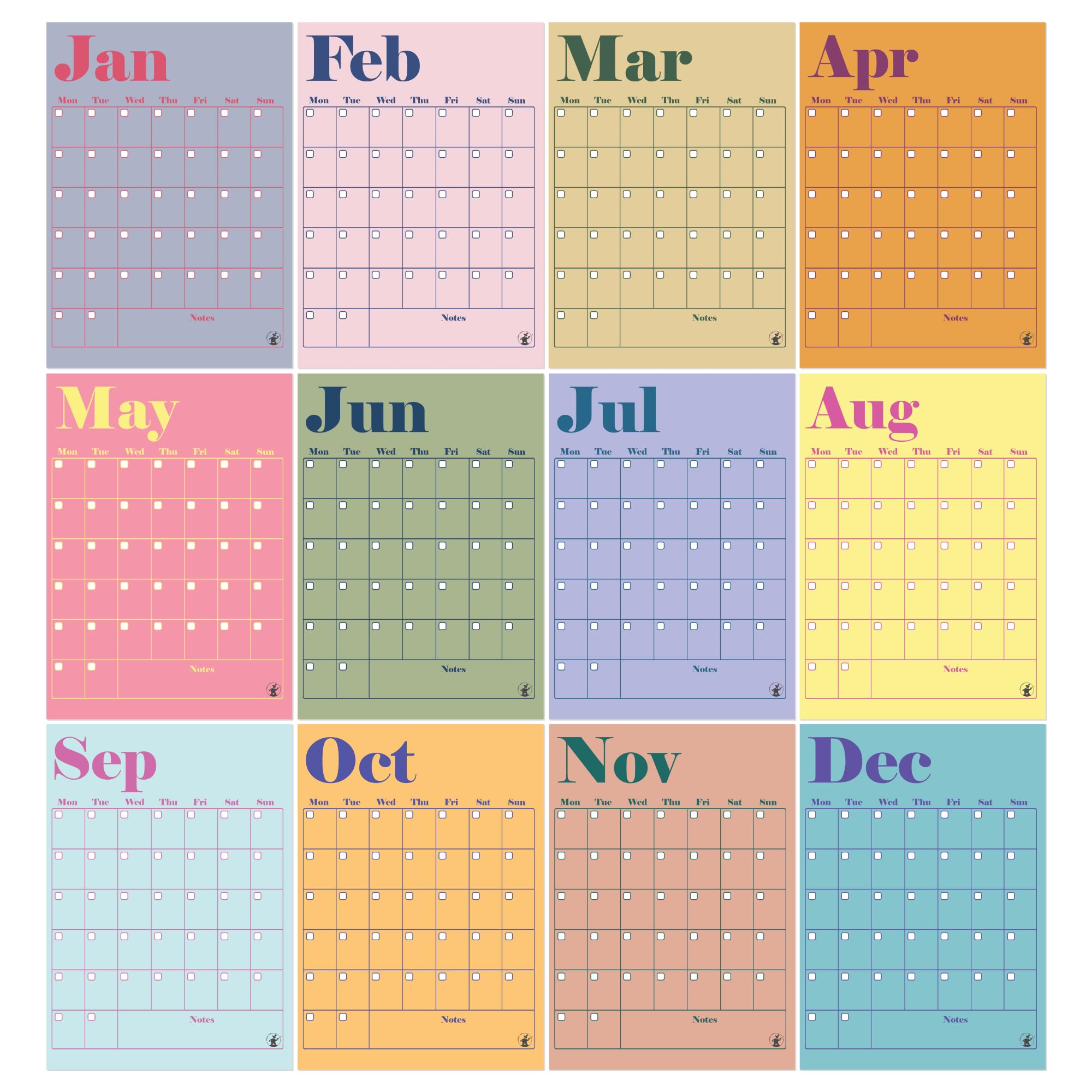 A3 Undated Monthly Wall Planner With 12 Separate A3 Pages in Bright Design. Yearly Wall Calendar. Start Any Month, Flexible Year Planning and A Thank You That Grows