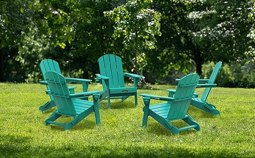 Miniatura 9 de Silla Adirondack plegable, sillas Adirondack de plástico texturizado de madera con soporte para 2 tazas, silla para hoguera de polietileno de alta