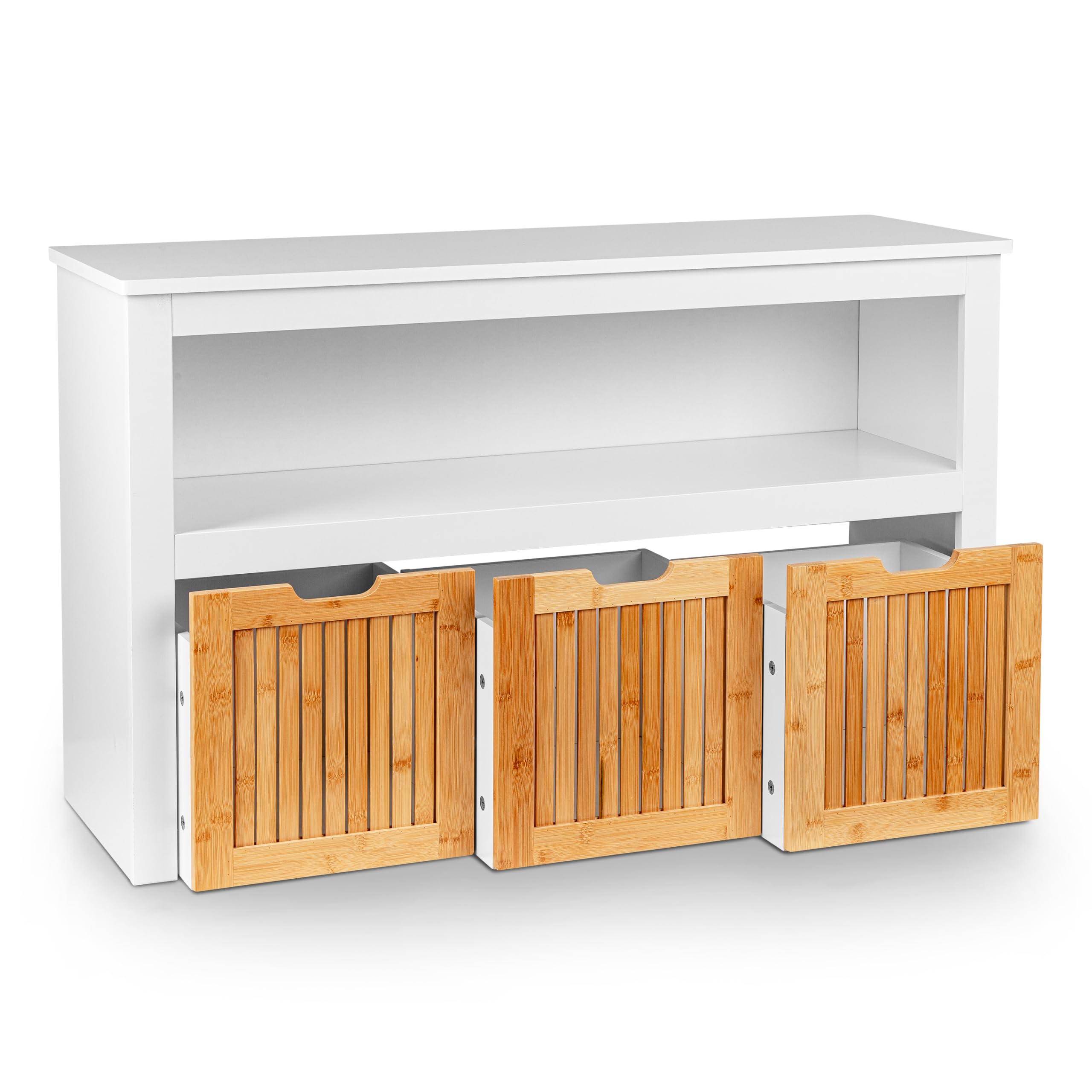 ONVAYA Sideboard mit Rollboxen - Praktisches Kinder Bücherregal und Kuscheltier Aufbewahrung - Modernes Spielzeugregal inkl. 3 Aufbewahrungsboxen - Durchdachtes Kinderregal als Spielzeug Organizer