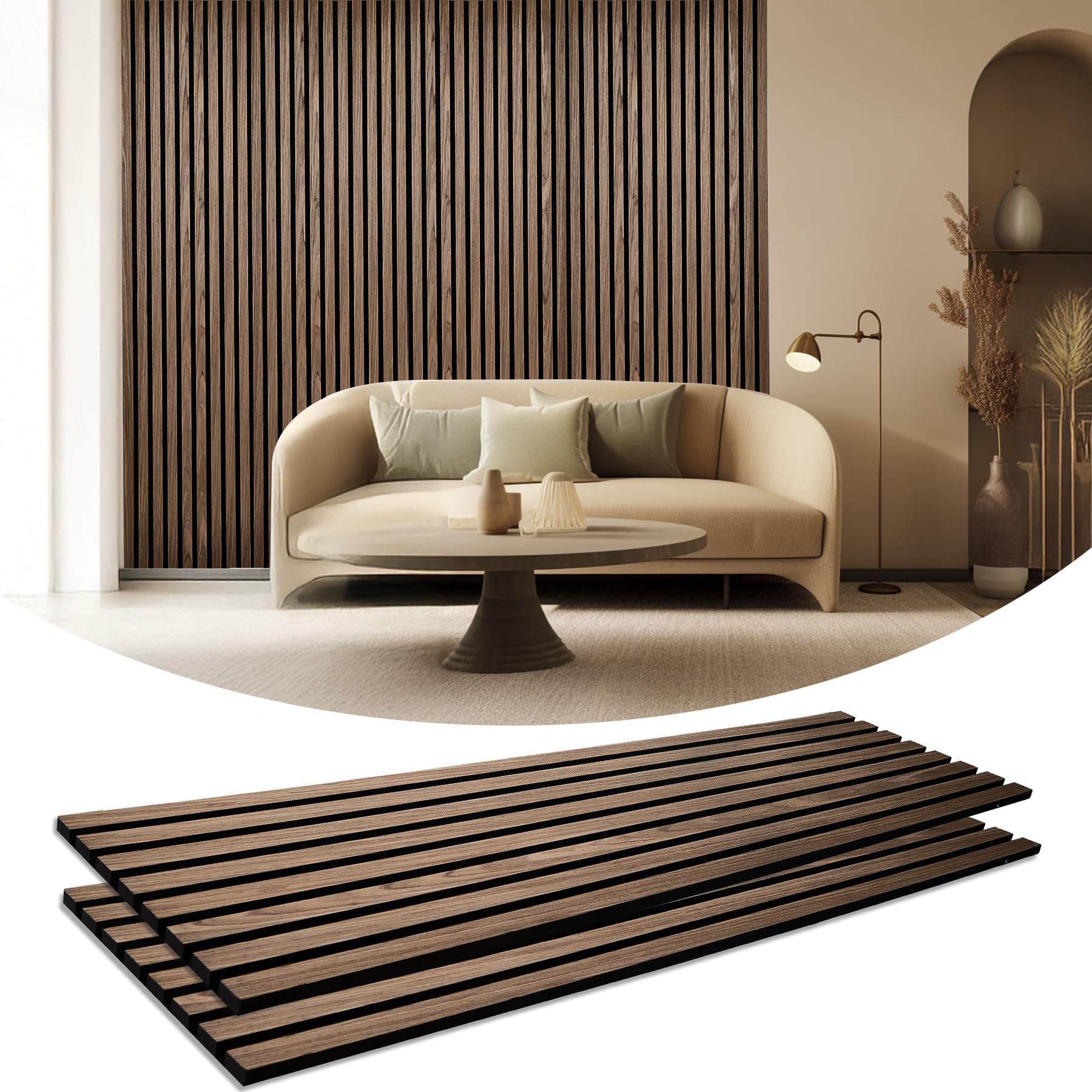 2 Pieces Wood Slat Wall Panels, 47.2"×23.6" Sound Absorbing Panel, 3D/Fluted Stylish Wood Slat Acoustic Panels for Wall and Ceiling - Walnut.JK