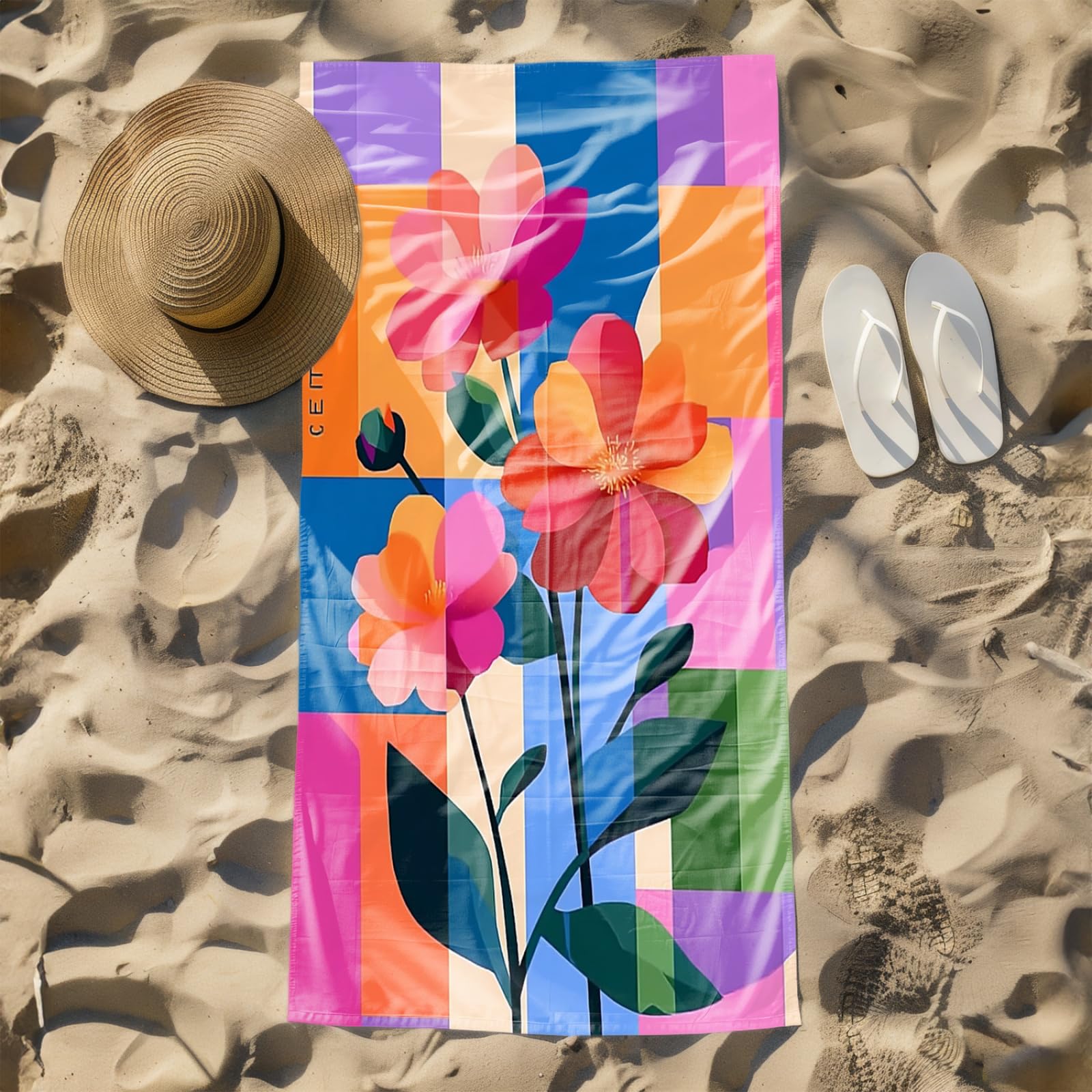 Generico Telo Mare Microfibra 200X100 Fiore Rosso Asciugatura Rapida Telo da Spiaggia Sabbia Per Donna Uomo Viaggi Vacanze Nuoto Campeggio