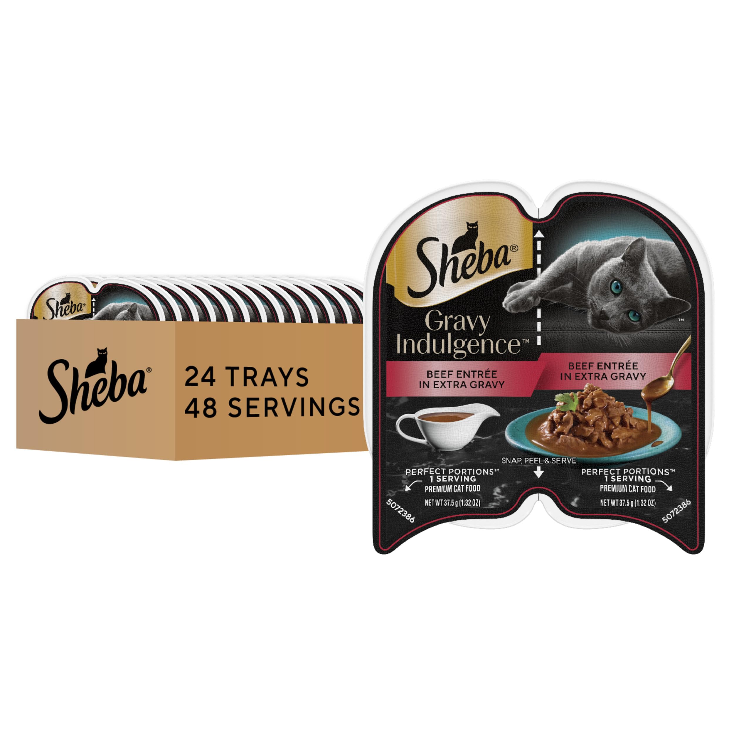 ShebaGravy Indulgence Adult Wet Cat Food Beef Entree in Extra Gravy, 2.6 oz. Twin-Pack Trays (24 Count, 48 Servings)