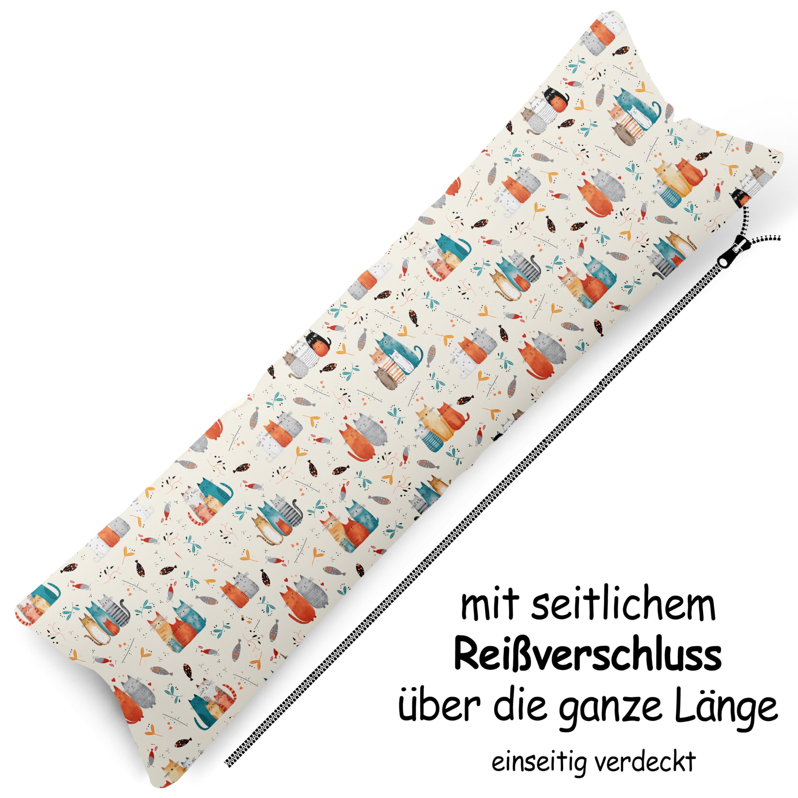 Federa per cuscino 40x145 cm 100% cotone con chiusura lampo gatti colorati