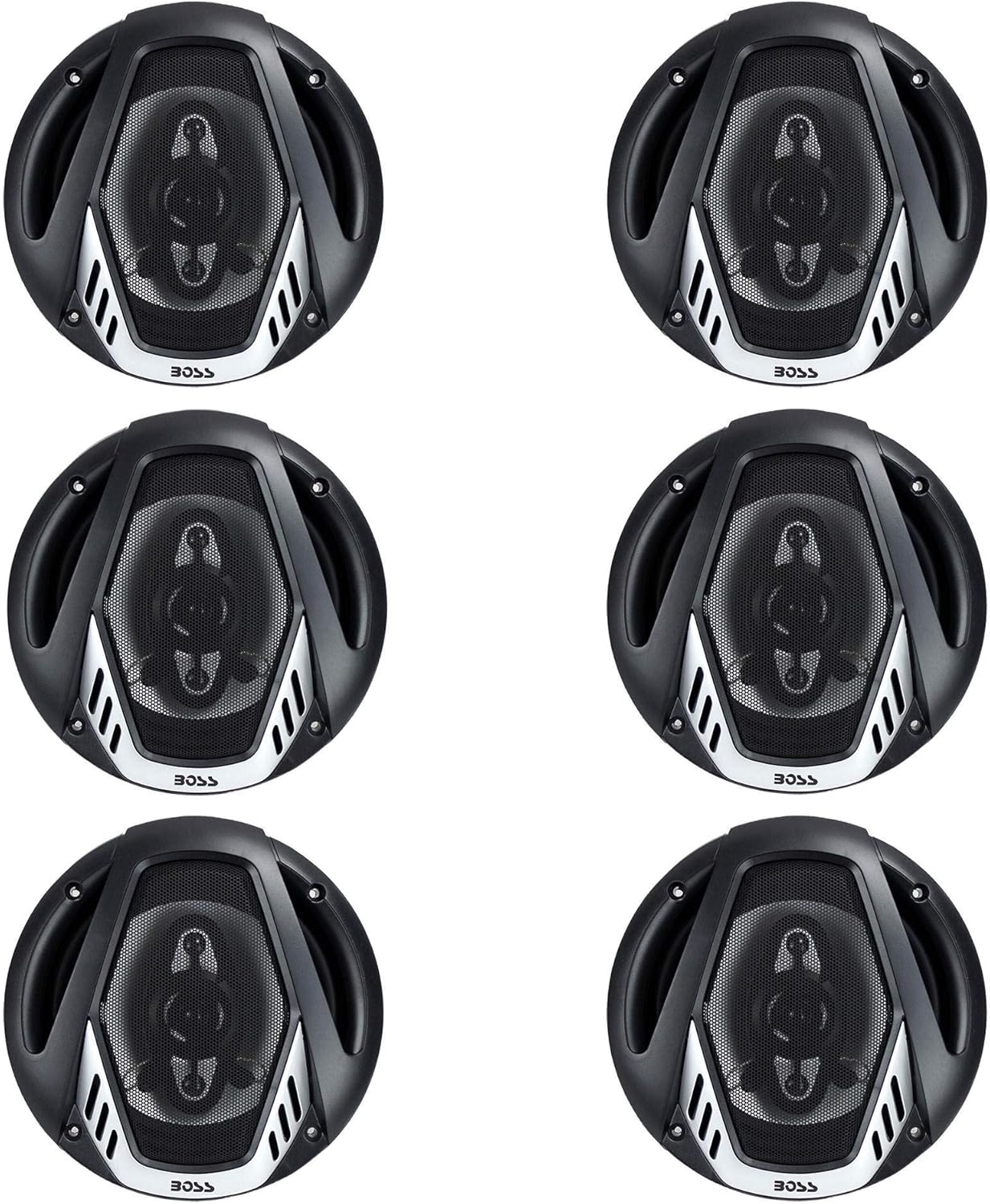 BOSS NX654 6.5" 400W 4-Way Car Audio Coaxial Speakers Stereo, Black (6 Speakers)