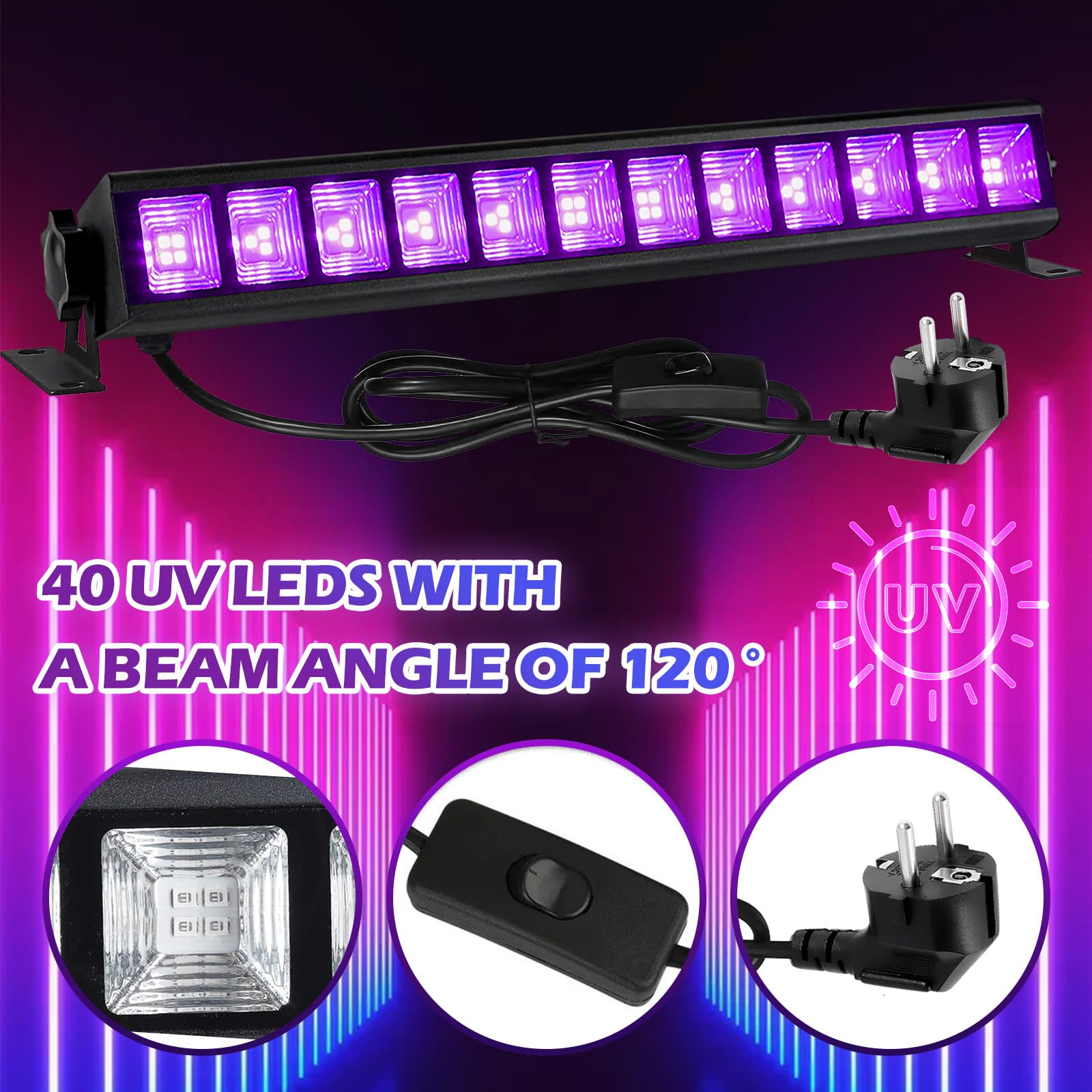 BORDEAG Lampada Di Luce Nera, 36 W LED UV, Barra LED UV A 395 Nm Per Feste A Luce Nera Per Fluo Decorare Bar Halloween Festa Glow Pittura Fluorescente