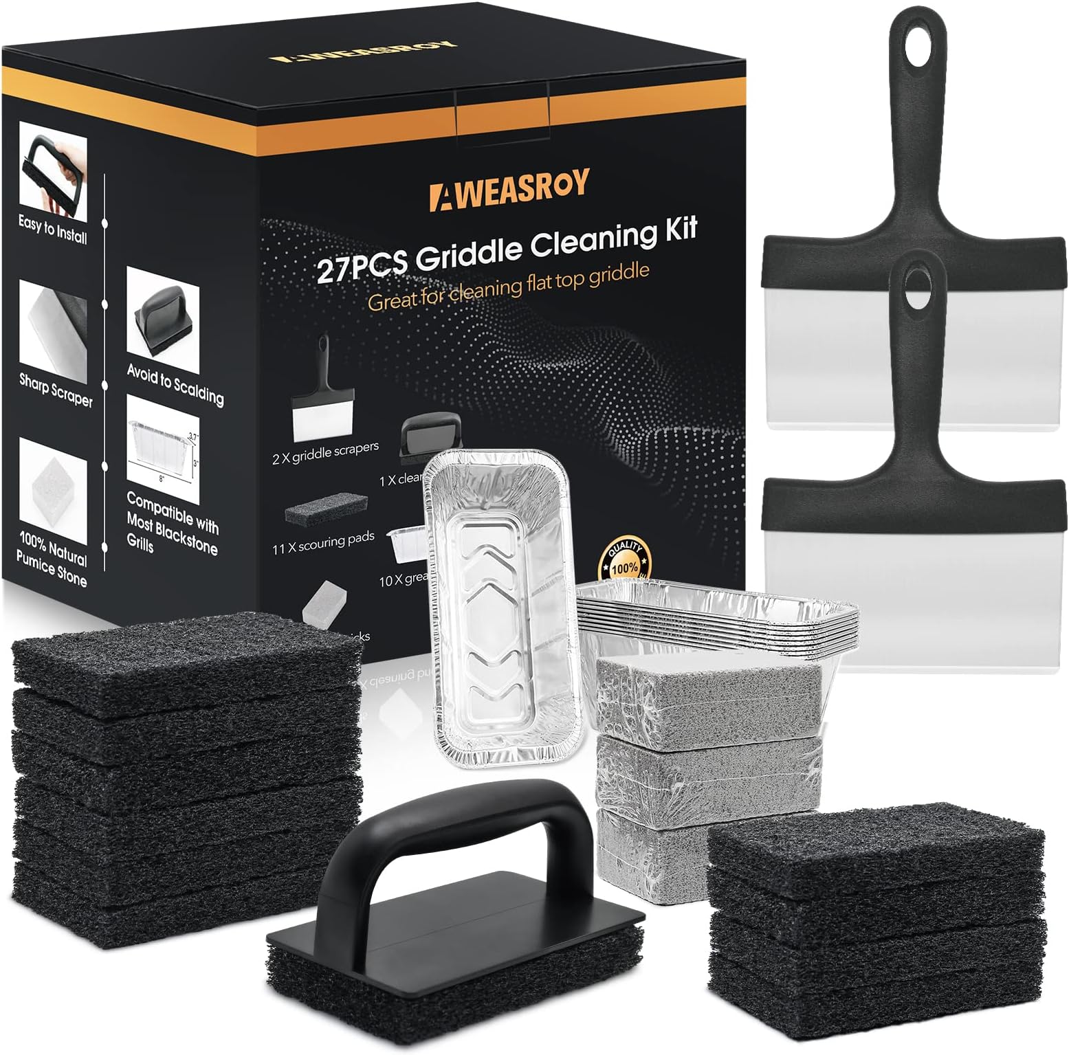 27PCS Griddle Cleaning Kit for Blackstone, Heavy Duty Flat Top Grill Blackstone Cleaning Kit for Griddle, Blackstone Griddle Accessories