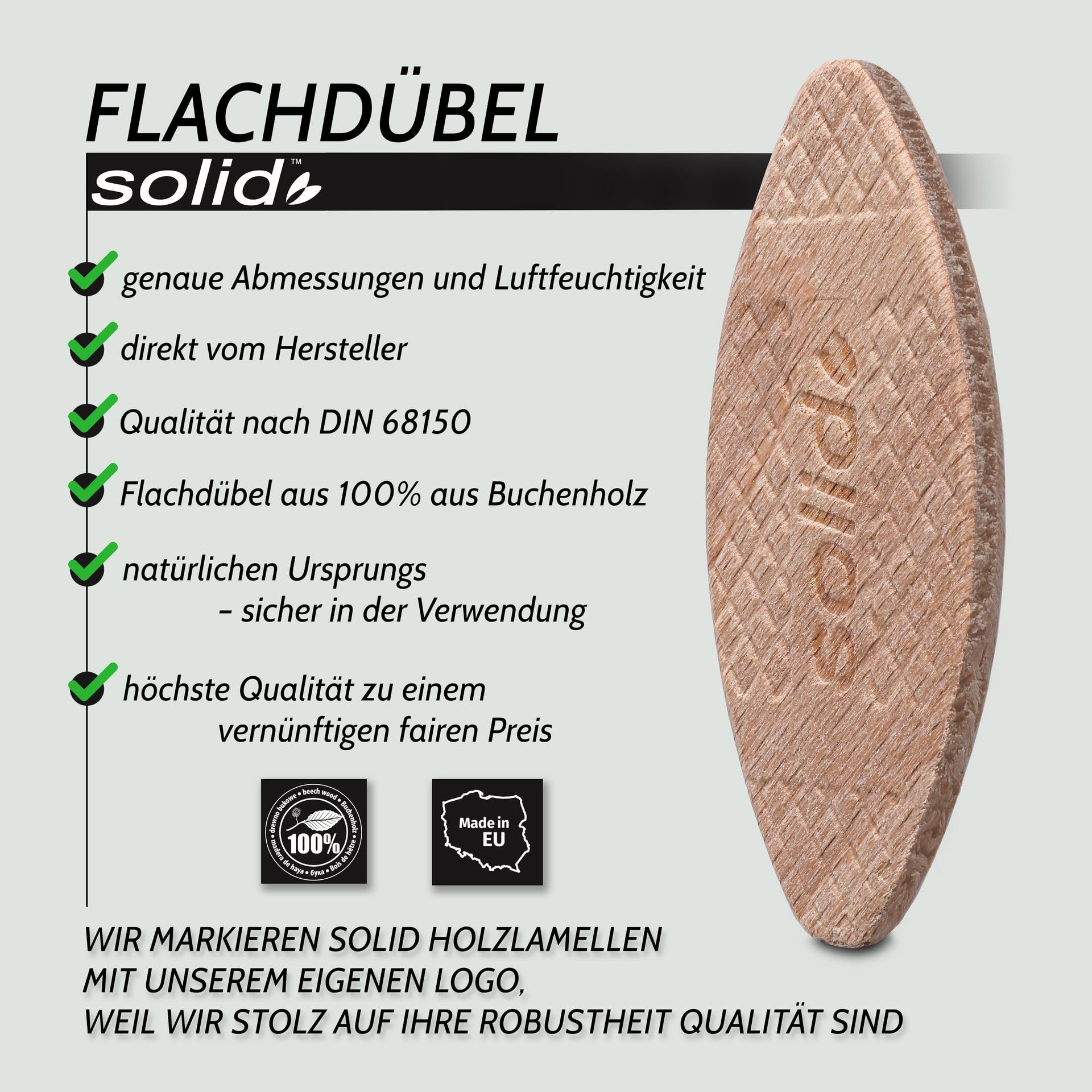 SOLID 500 Stück Flachdübel Holzdübel Größe 20 Kompatibel Mit Dübelfräse Lamellofräse Verbindungsplättchen aus Buche Dübel Wie Lamello Holz Buchenholz Verbindungen