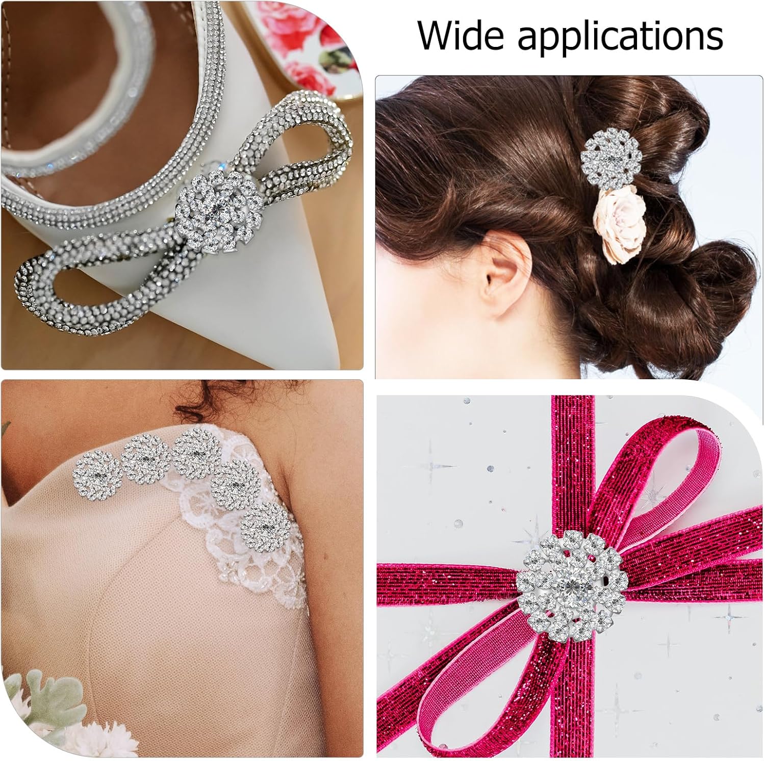 EXCEART Rhinestone Embellishments Round Buttons 0.71 Inch Sparkling Flatback Rhinestone Buttons for DIY Bridal Bouquets Invitations Hair Accessories Sewing Supplies - Image 5