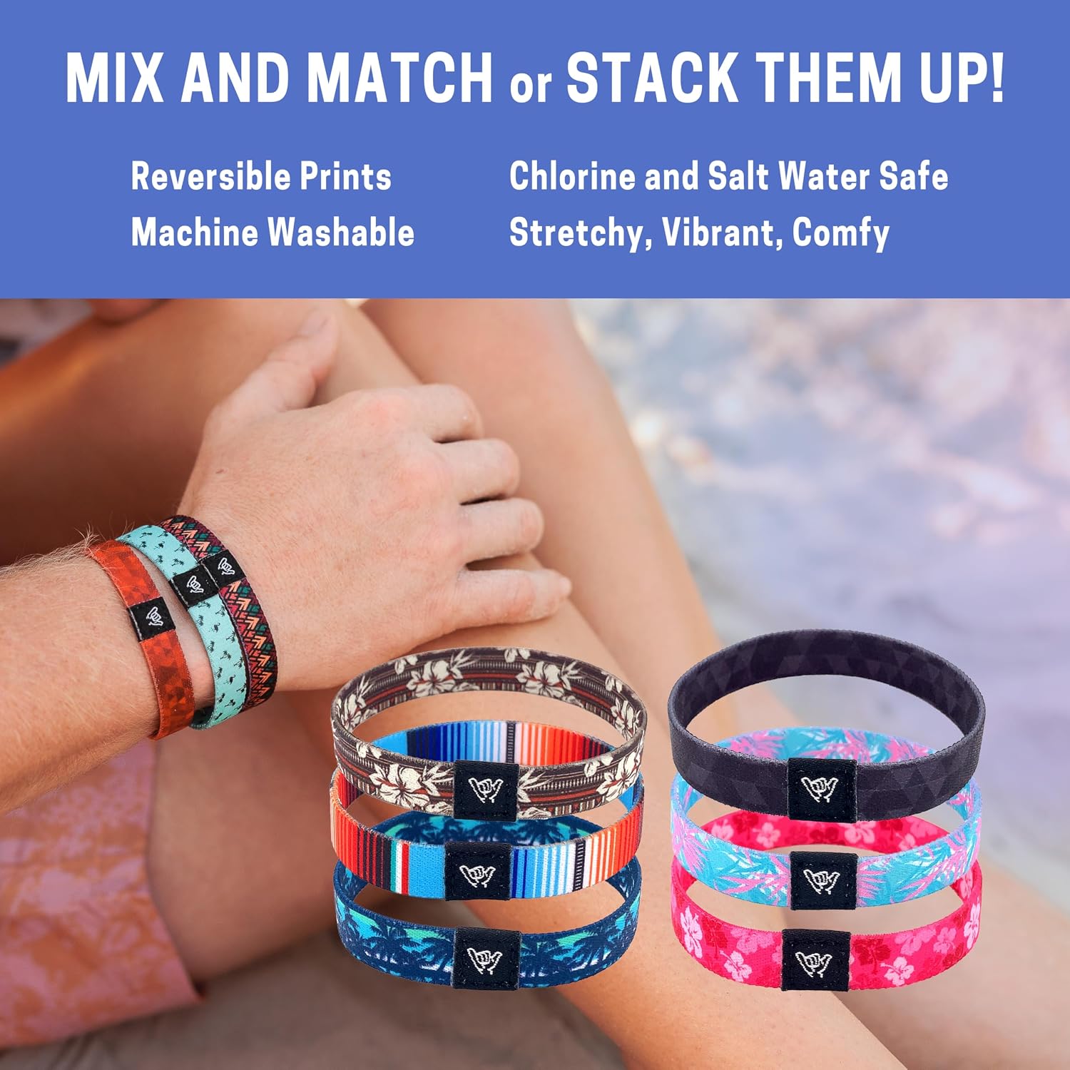 Hang Loose Bands - Coastal Surfer Beach Bracelet for Men, Women & Teens - Comfy Summer - Boho Reversible Wristband- The OG | Small: 6.5" (most common fitting size)