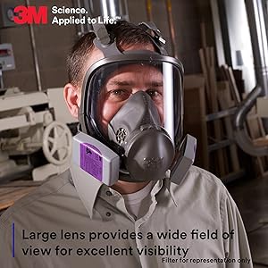 3M Full Facepiece Reusable Respirator 6800, NIOSH, Large Lens, ANSI High Impact Eye Protection, Silicone Face Seal, Four-Point Harness, Comfortable Fit, Painting, Dust, Chemicals, Medium