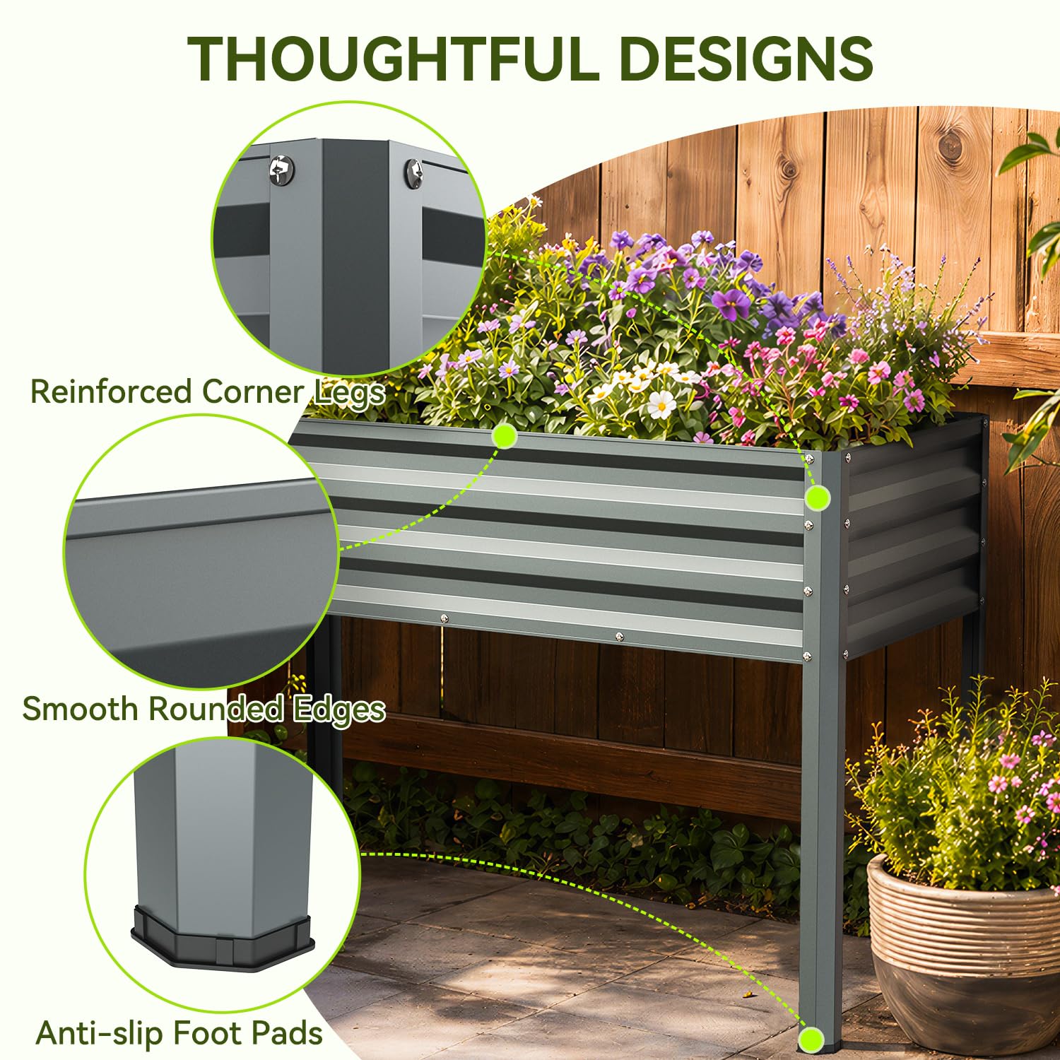 Ohuhu Aiuola rialzata in metallo, 120 x 54 x 80 cm, aiuola rialzata per balcone, in robusta lamiera di acciaio, antiruggine e stabile, ideale per giardino, verdure, erbe, fiori, antracite