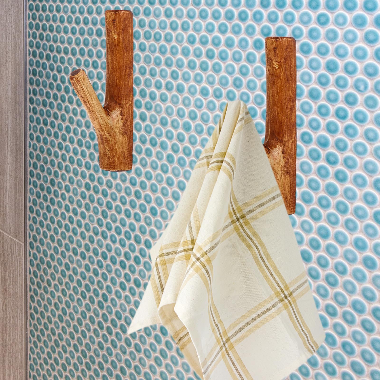 Gancho de Pared y Diseño Creativo para Colgar Abrigos y Bolsos Vintage de Madera Adhesivo Resistente Estilo Rústico en Cocinas y Hoteles