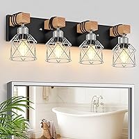 Vista 15 de FadimiKoo Lámparas de Tocador de Baño Estilo Granja de 2 Luces, Iluminación de Baño de Madera Sobre Espejo, Apliques de Pared Rústicos Negros