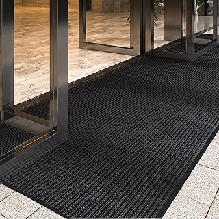 4' x 8' High Traffic Guard Doormat, Commercial Grade Door Floor Mat Striped Brush Step Entrance Mat with Rubber Backing, Low Profile Commercial Rugs for Entryway, Easy to Clean(Jet Black)